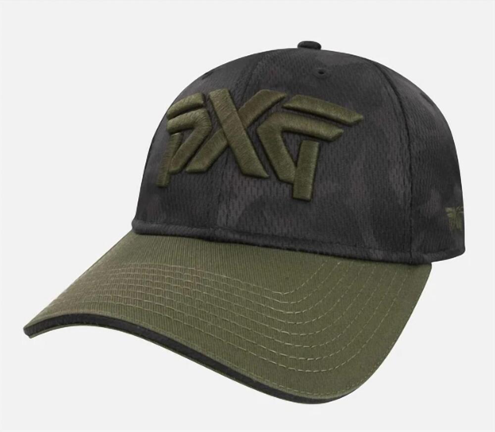 NEW PXG women's adjustable velcro cap in black jungle camo/ green
